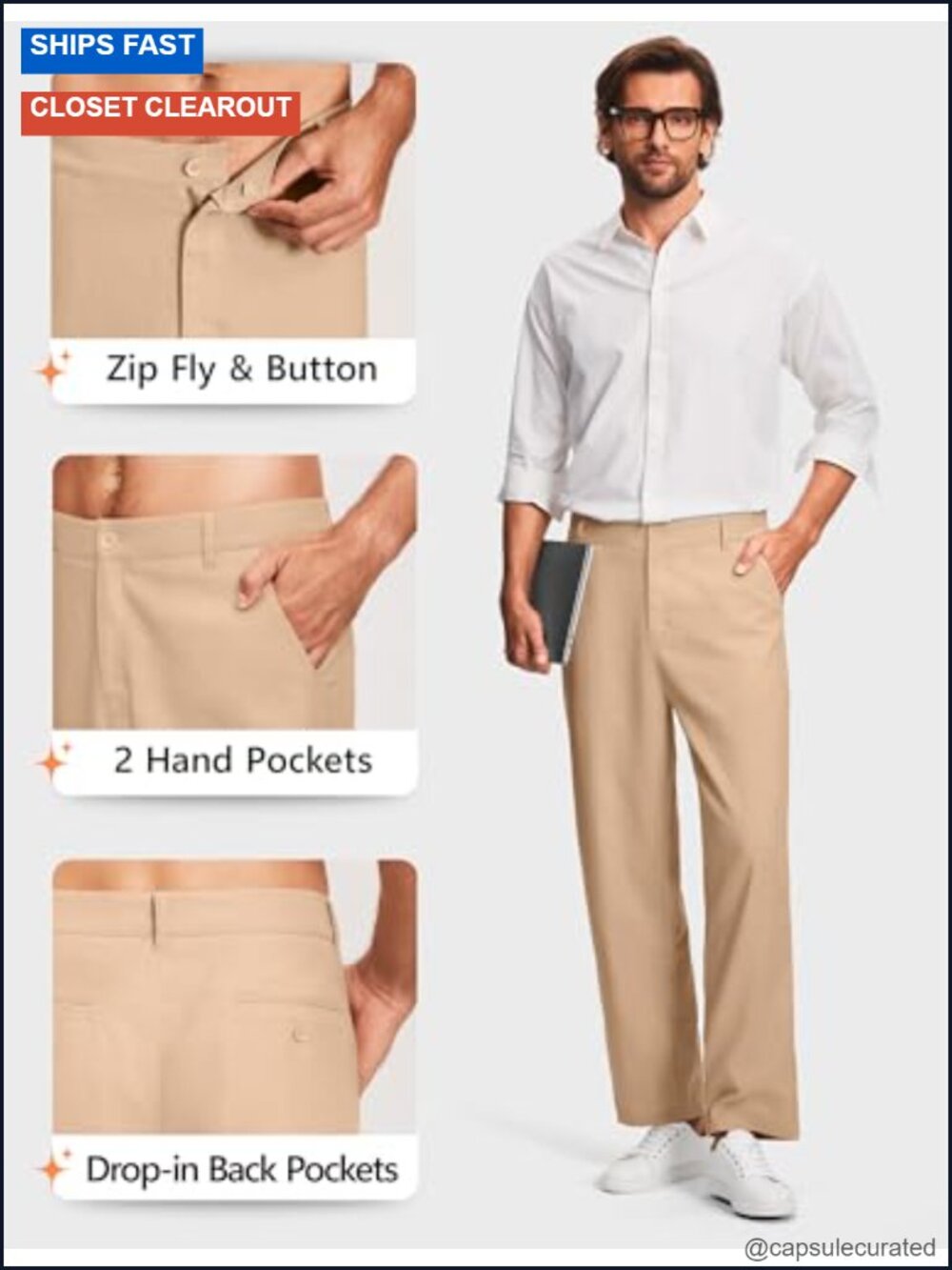 Men's Linen Dress Pants Casual Work Golf Trousers Flat Front with Pockets - Picture 5 of 6